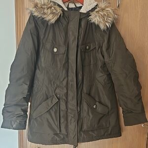 Madden NYC XL Green Puffer Jacket Detachable Faux Fur Hood